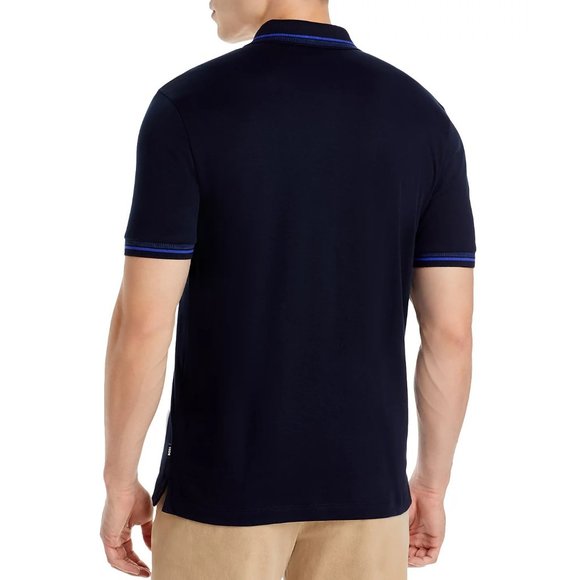 Hugo Boss Men's Short Sleeve BOSS Puno Full Button Front Polo Shirt Dark Blue - Picture 2 of 3